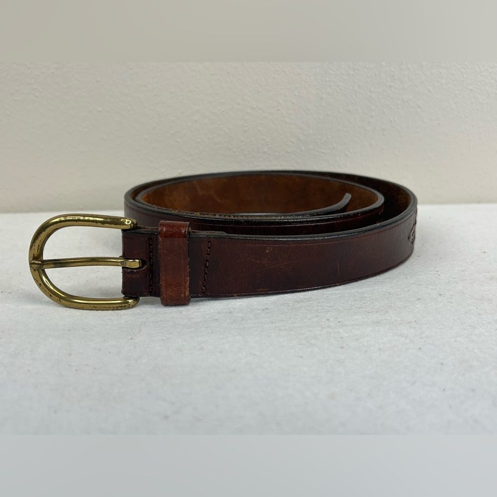 Vintage Brown Leather Belt with Brass Buckle Braided Accent Size 36/38 Mens - Picture 9 of 12